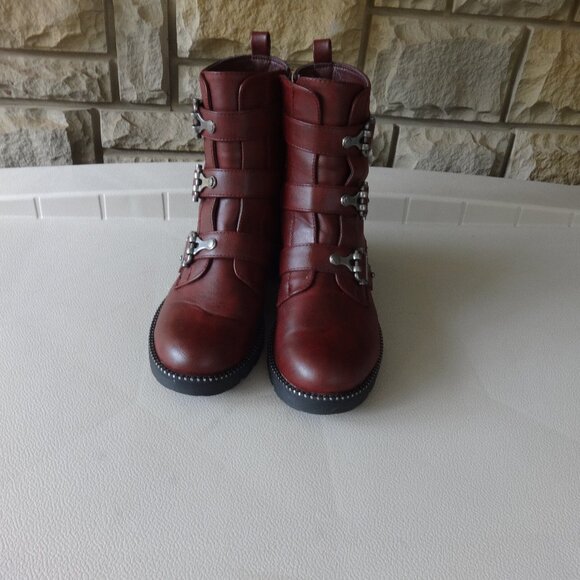 SO Broccoli women's combat boots size 8, Moniquewine color, side zip top buckles - Picture 7 of 13